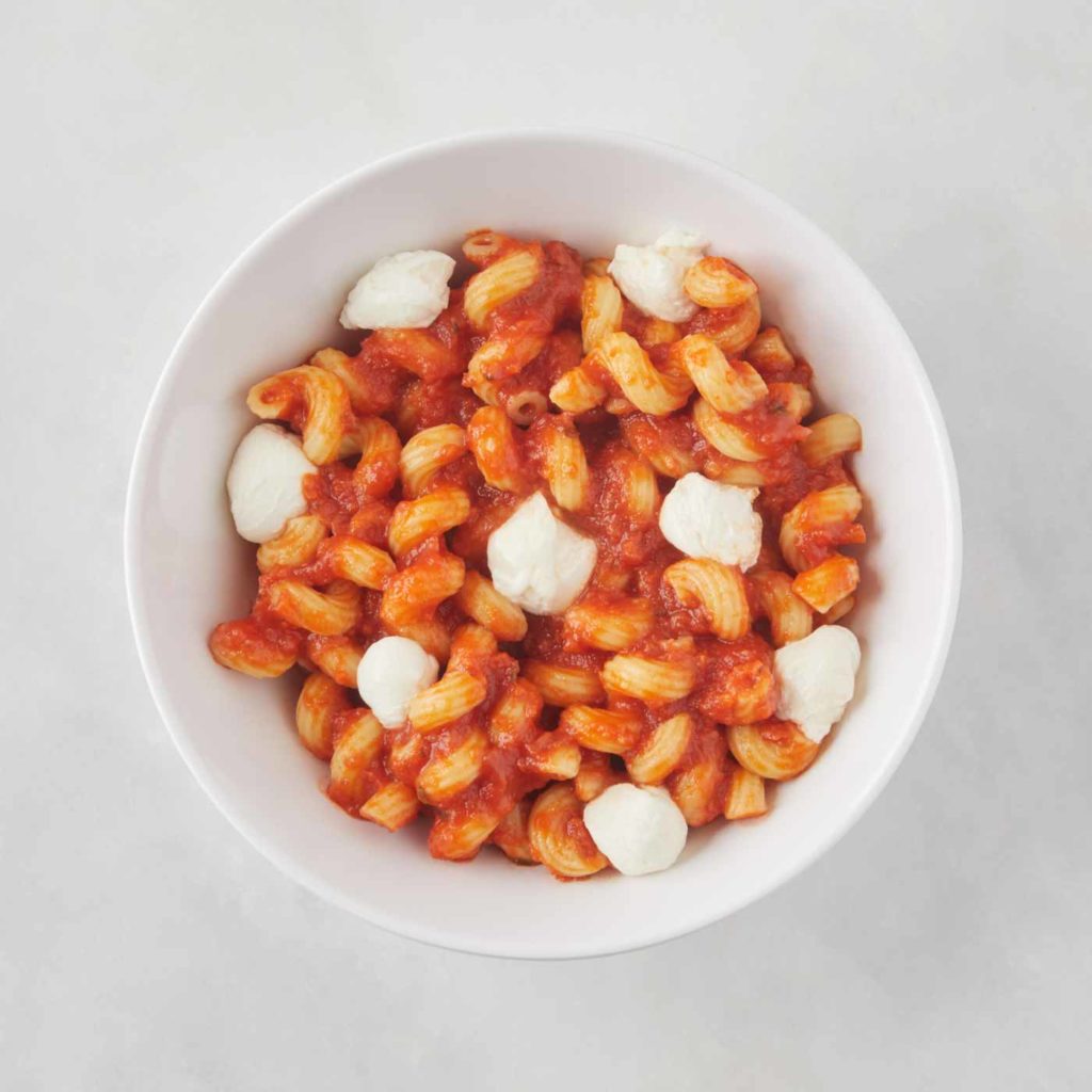 veggie pasta with fresh mozzarella