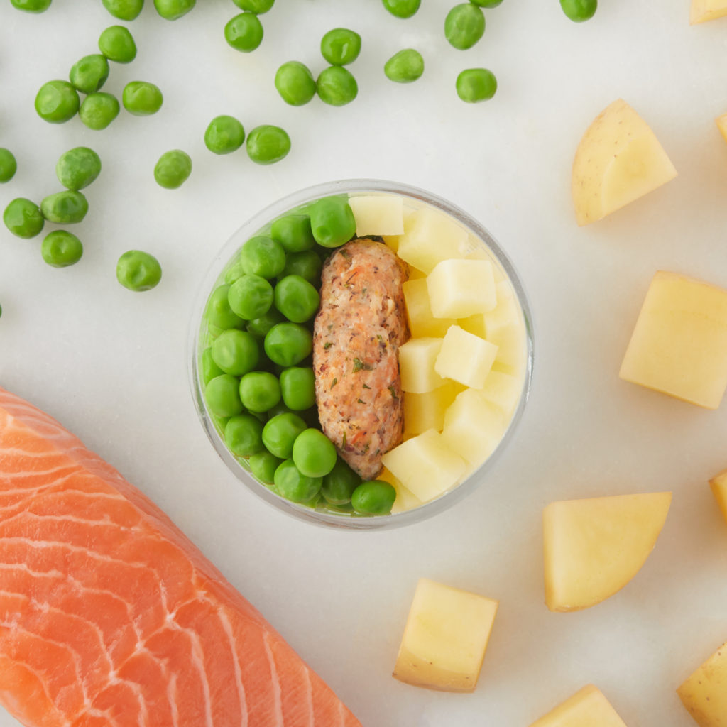 Salmon Cake, Steamed Potato & Peas finger food