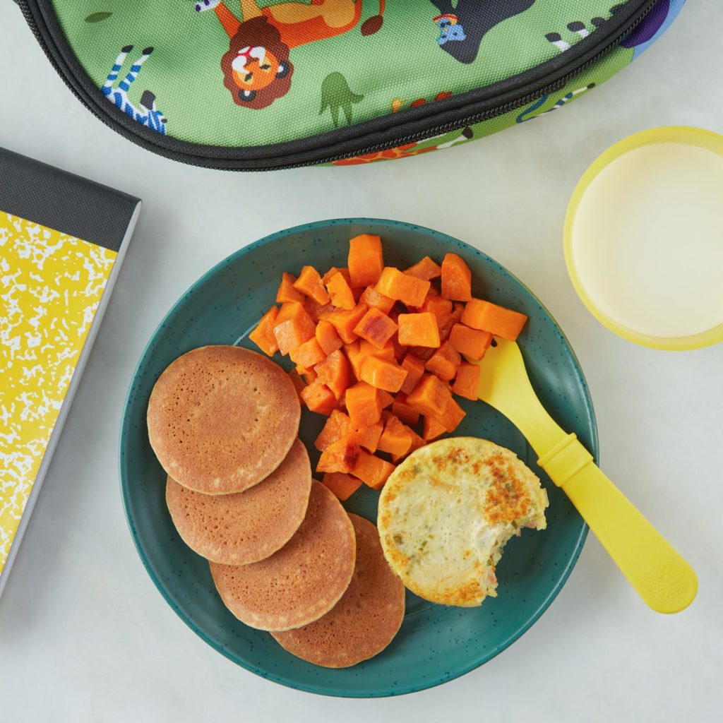 egg bite with mini pancakes & sweet potatoes